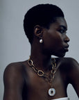 Porto Chain Necklace with charm attached on model