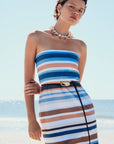 Estelle Belt in Black closer up front view on model wearing dress