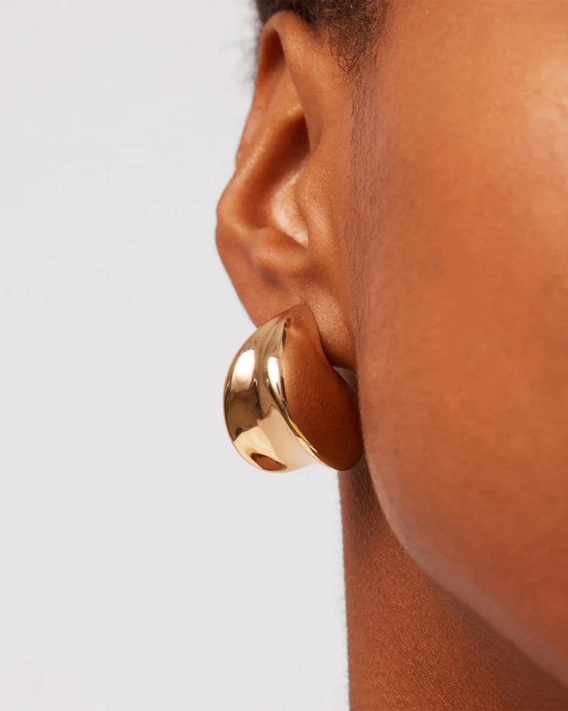 Paige Puff Earring closer up front view on model