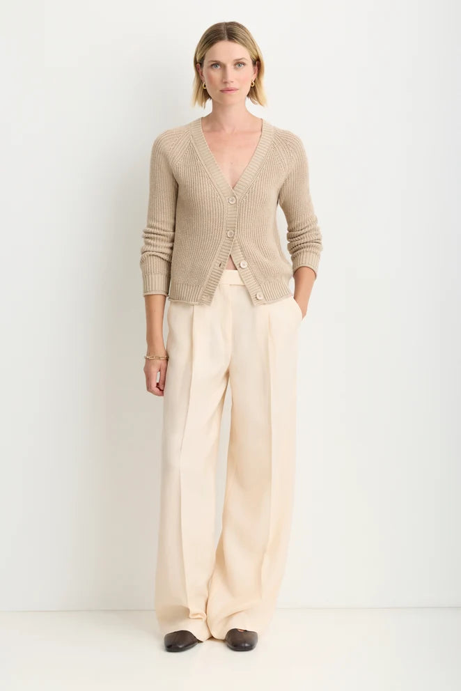 Raleigh Cardigan in Latte full body front view on model