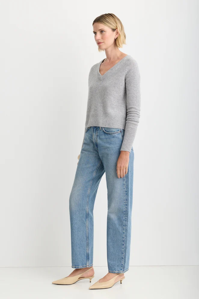 Blakely Sweater in Heather Grey full body side view