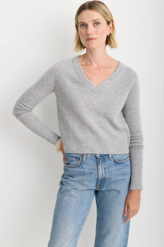 Blakely Sweater in Heather Grey close up front view