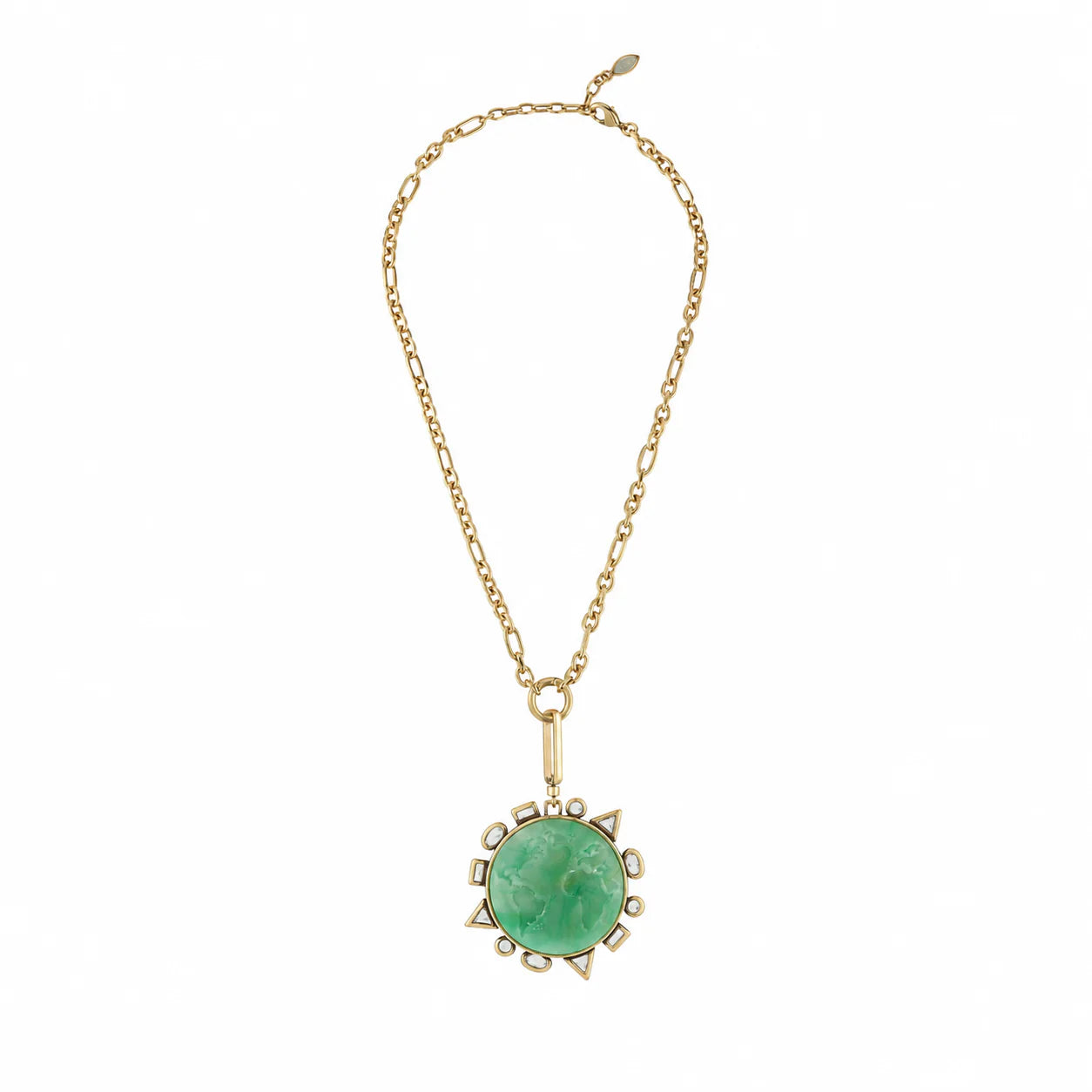 Odyssey Link Necklace in Green front view on white background