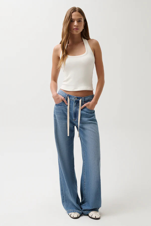 Jadyn Mid Rise Drawstring Palazzo Jean front view