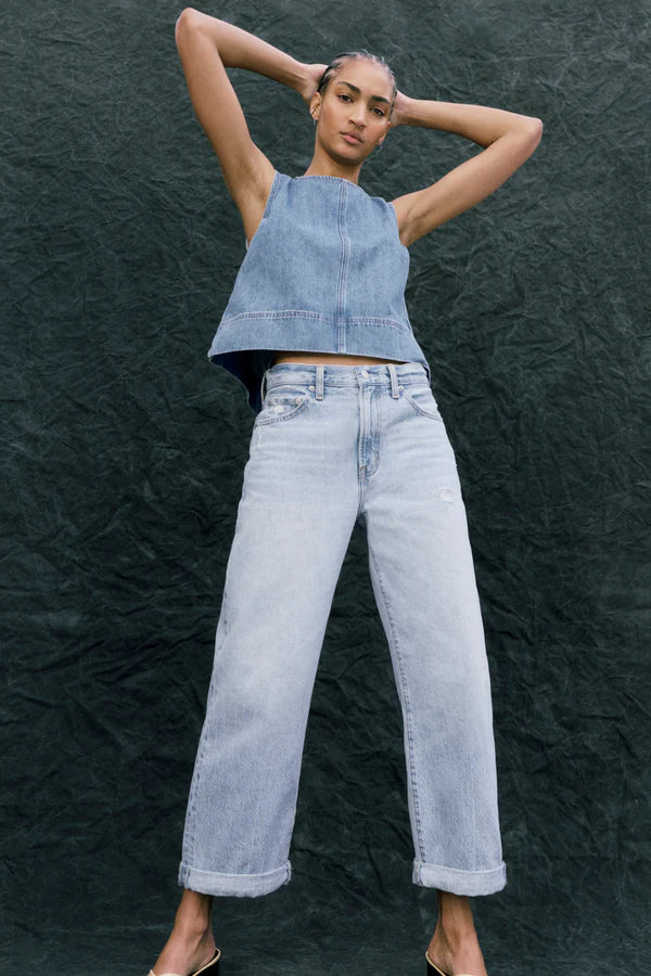 Donny Rolled Hem Boyfriend Jean front view, crinkled background