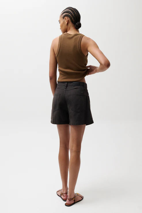 Kamora High Rise Linen Short full body back view on model
