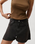 Kamora High Rise Linen Short close up front view on model