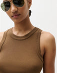 Nissi Tank Top Java close up neckline and shoulder