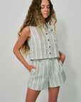 Katja Top Sage Stripe and Zinna Short Sage Stripe front/side view