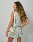 Katja Top Sage Stripe and Zinna Short Sage Stripe back view