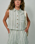 Katja Top Sage Stripe and Zinna Short Sage Stripe close up front