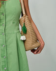 Leather Weave Braid Bucket Bag with tulip charm