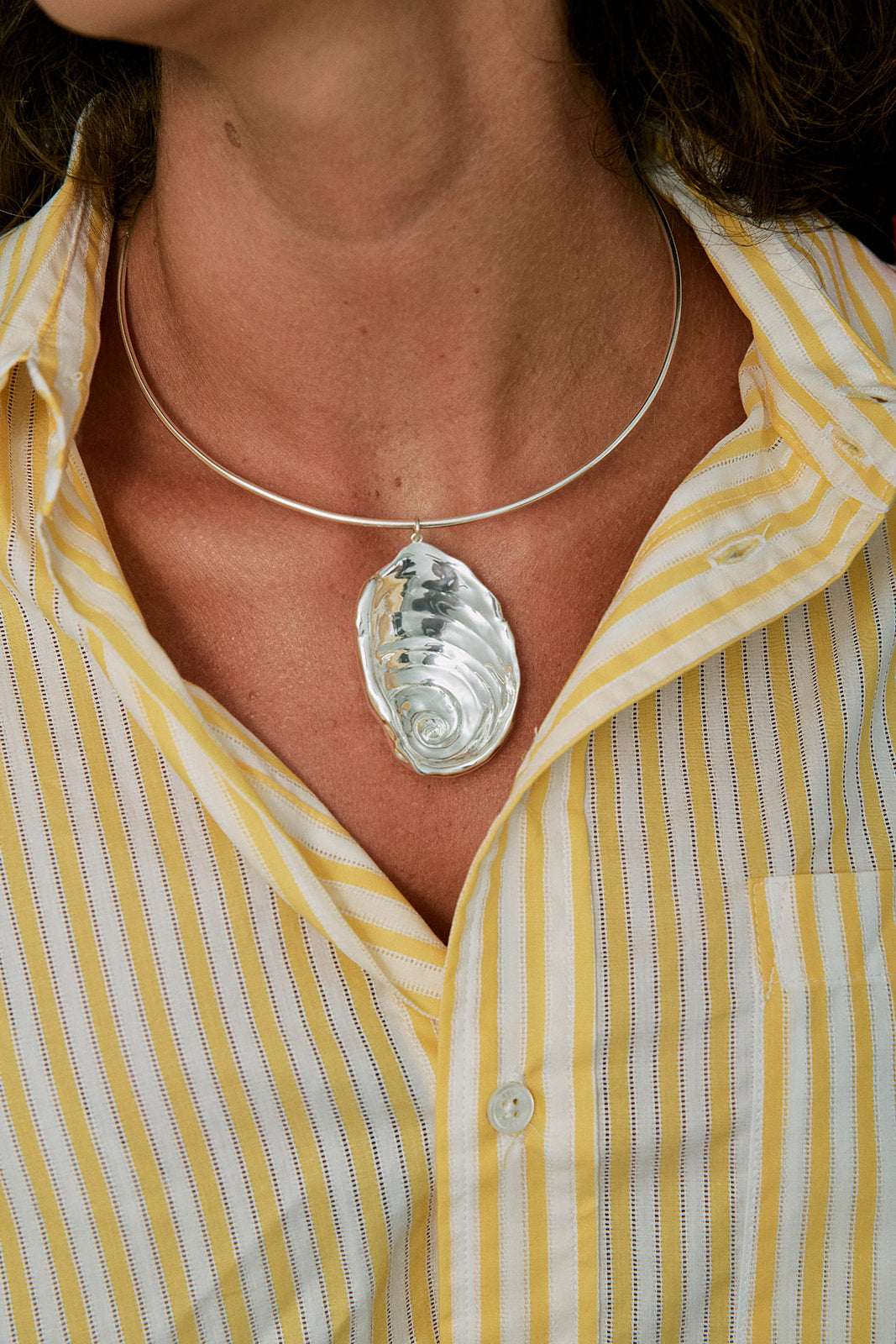 Fossil Necklace close up on model