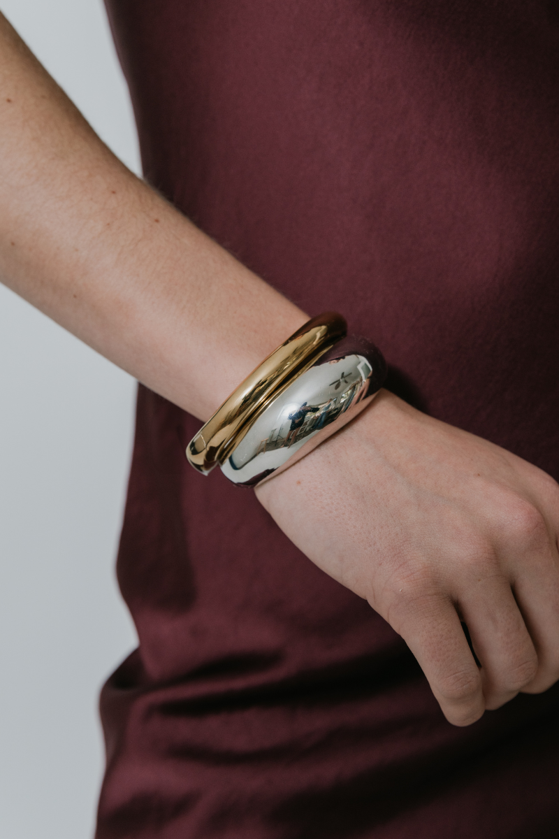 Jenny Bird Gia Mega Bangle in Gold on model