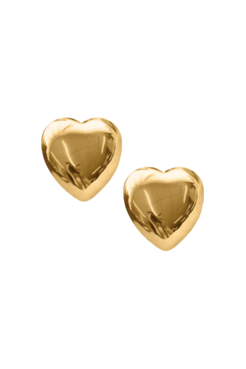Adriana Pappas Puffed Heart Studs in Gold flat lay