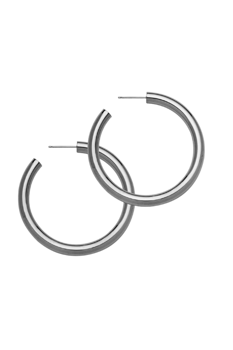 Jennifer Zeuner Lou Medium 2" Hoop Silver flat lay