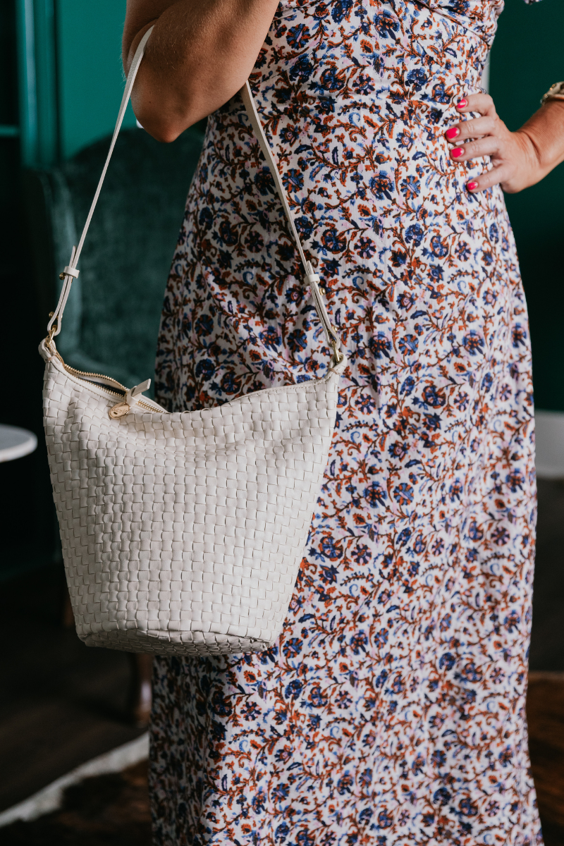 Clare V Petite Jeanne Bucket Bag on model
