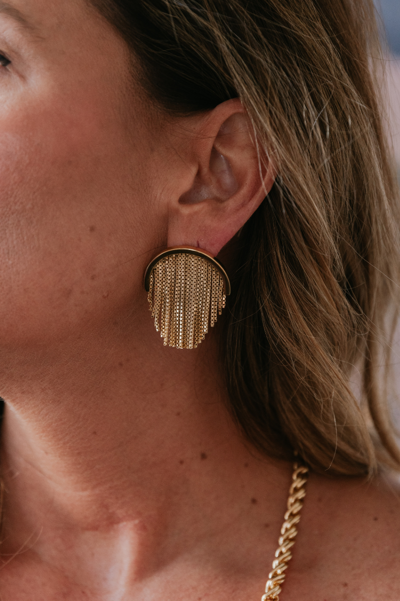 Lele Sadoughi Flapper Button Earring on ear