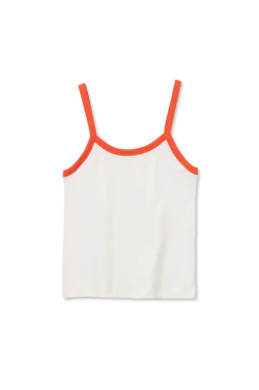 a white tank with orange straps on a white background