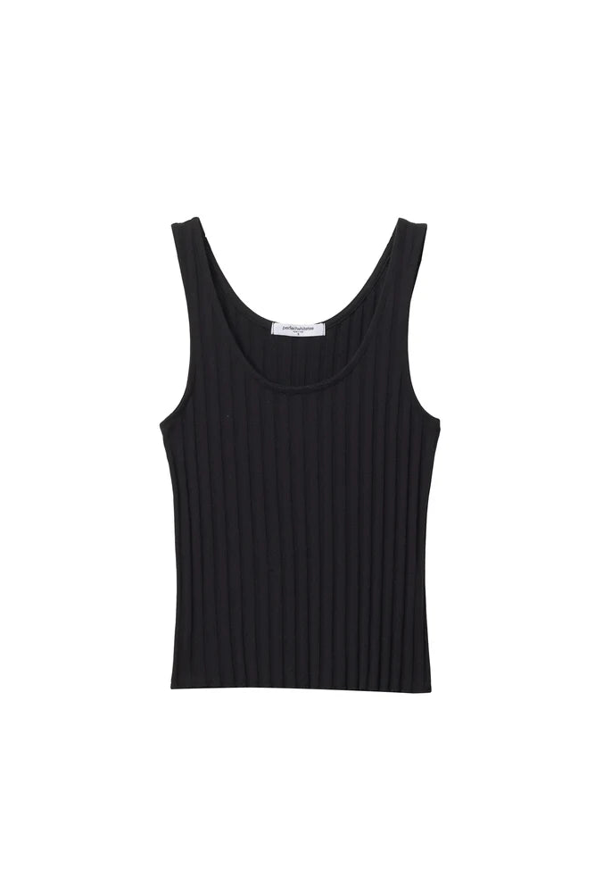 Rae Poorboy Rib Tank in Black laid flat