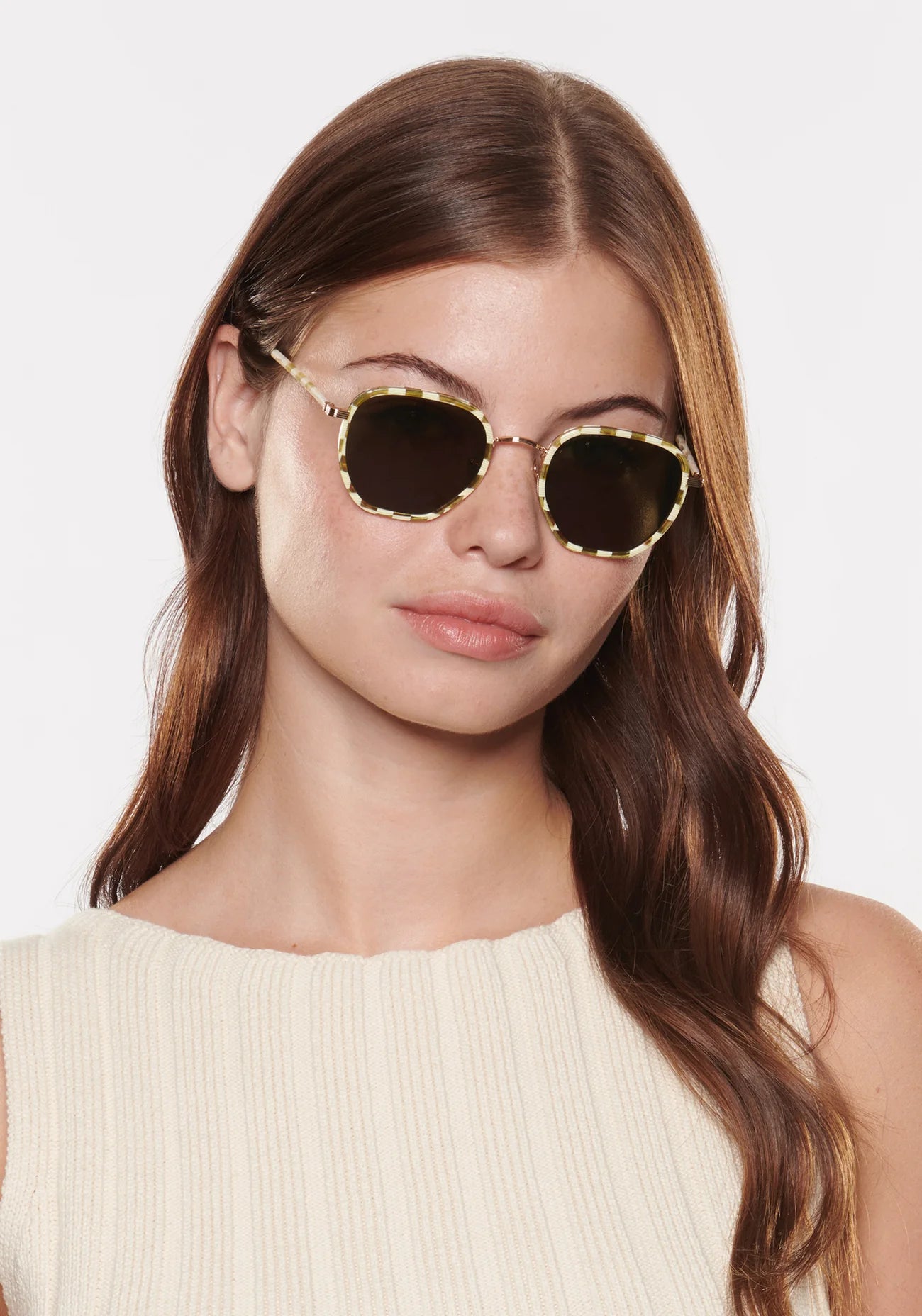 Pascal 12k Titanium + Oki Yuzu Sunglasses on model with average, oval face shape