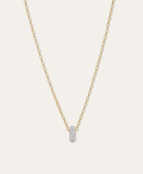 Pave Diamond Spacer Big Bead 14k Yellow Gold on 2mm link chain