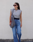 Joie Cotton Jersey Top full body front with striped bag