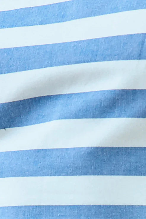 Close-up of blue and white striped fabric