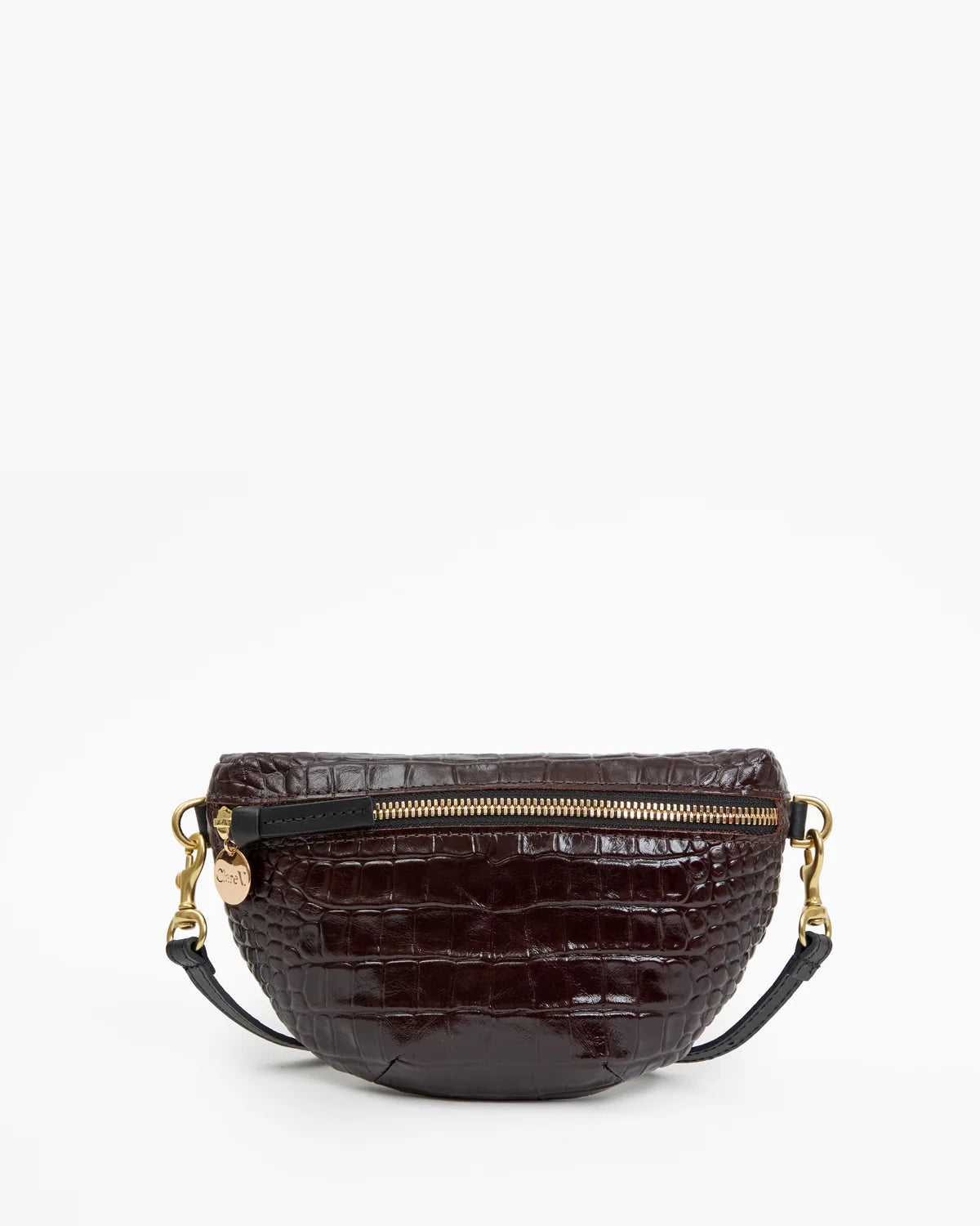 embossed mahogany croc bag with strap