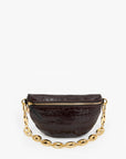 embossed mahogany croc bag with chunky gold chain strap