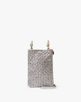 Silver textured handbag on a white background
