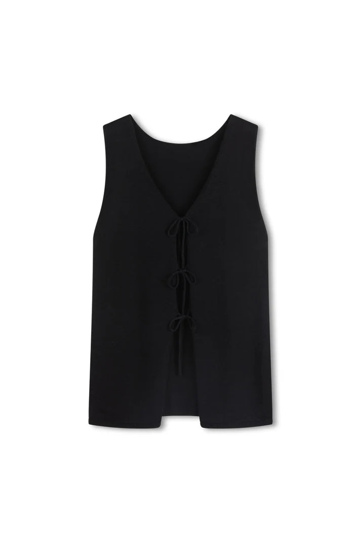 Black sleeveless top on a white background