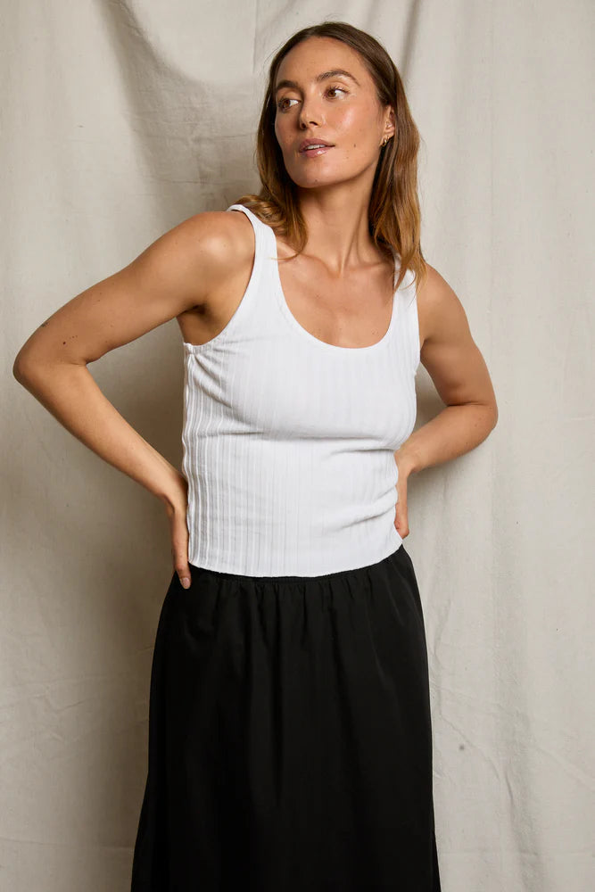 Rae Poorboy Rib Tank in White front view