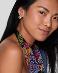 Regina Eye Studs on model with colorful scarf