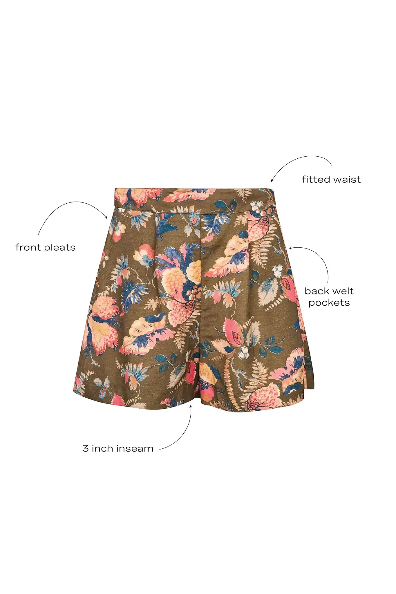 floral shorts on white background