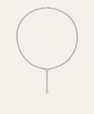 Rolo Chain Lariat Necklace in Silver on white background