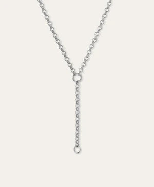 Rolo Chain Lariat Necklace in Silver close up of hinge and lariat