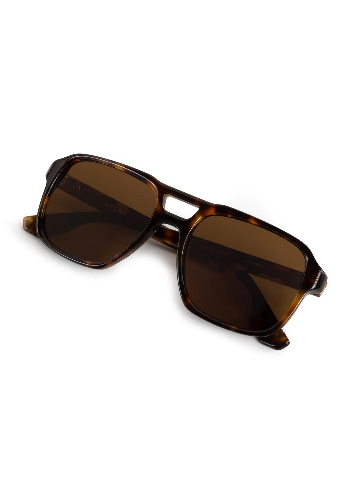 A pair of square-frame sunglasses with dark brown lenses and a tortoiseshell patterned frame, shown on a plain white background.