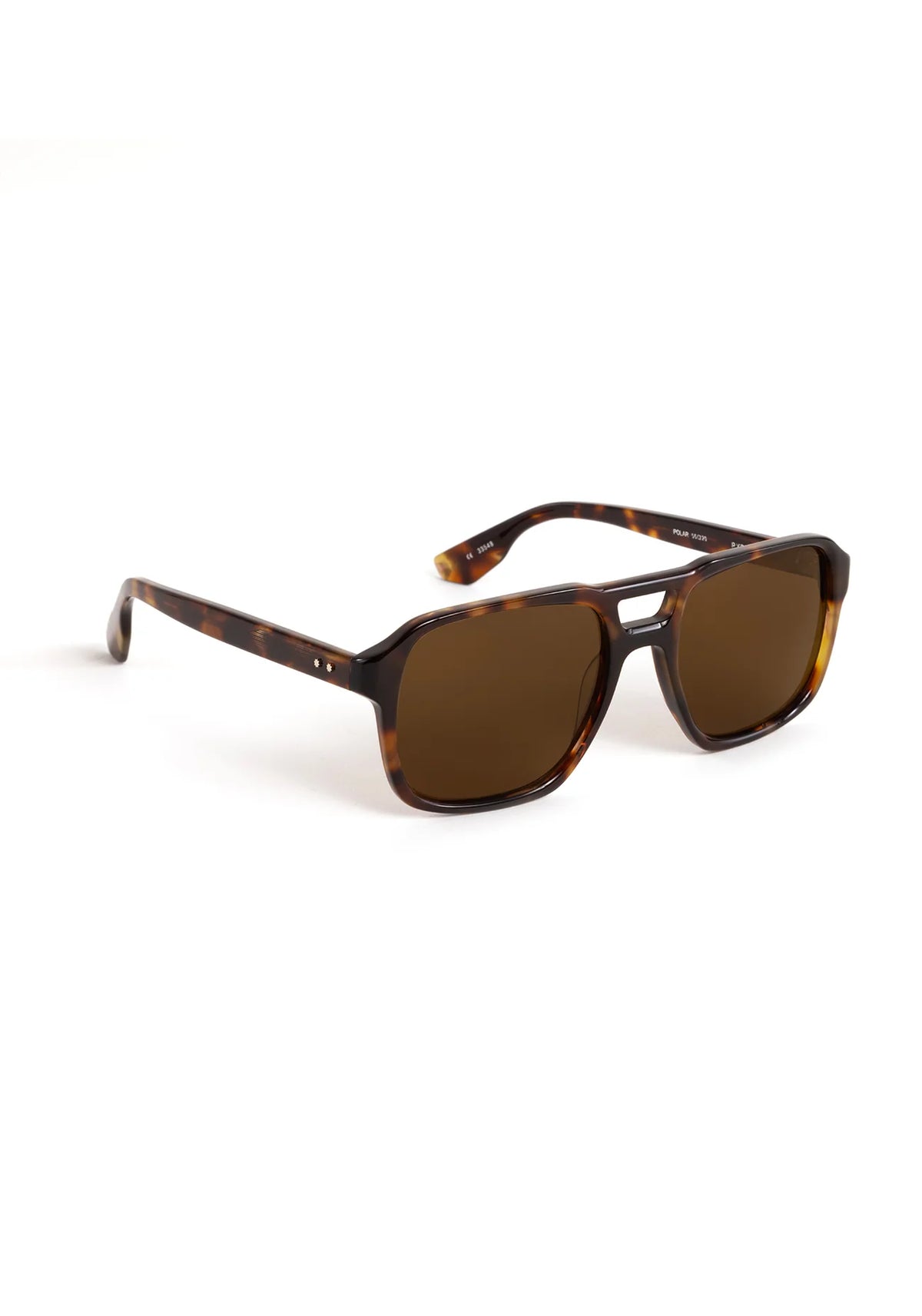 A pair of square aviator-style sunglasses with a dark brown and black tortoiseshell frame and brown tinted lenses, shown on a plain white background.