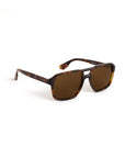 A pair of square aviator-style sunglasses with a dark brown and black tortoiseshell frame and brown tinted lenses, shown on a plain white background.