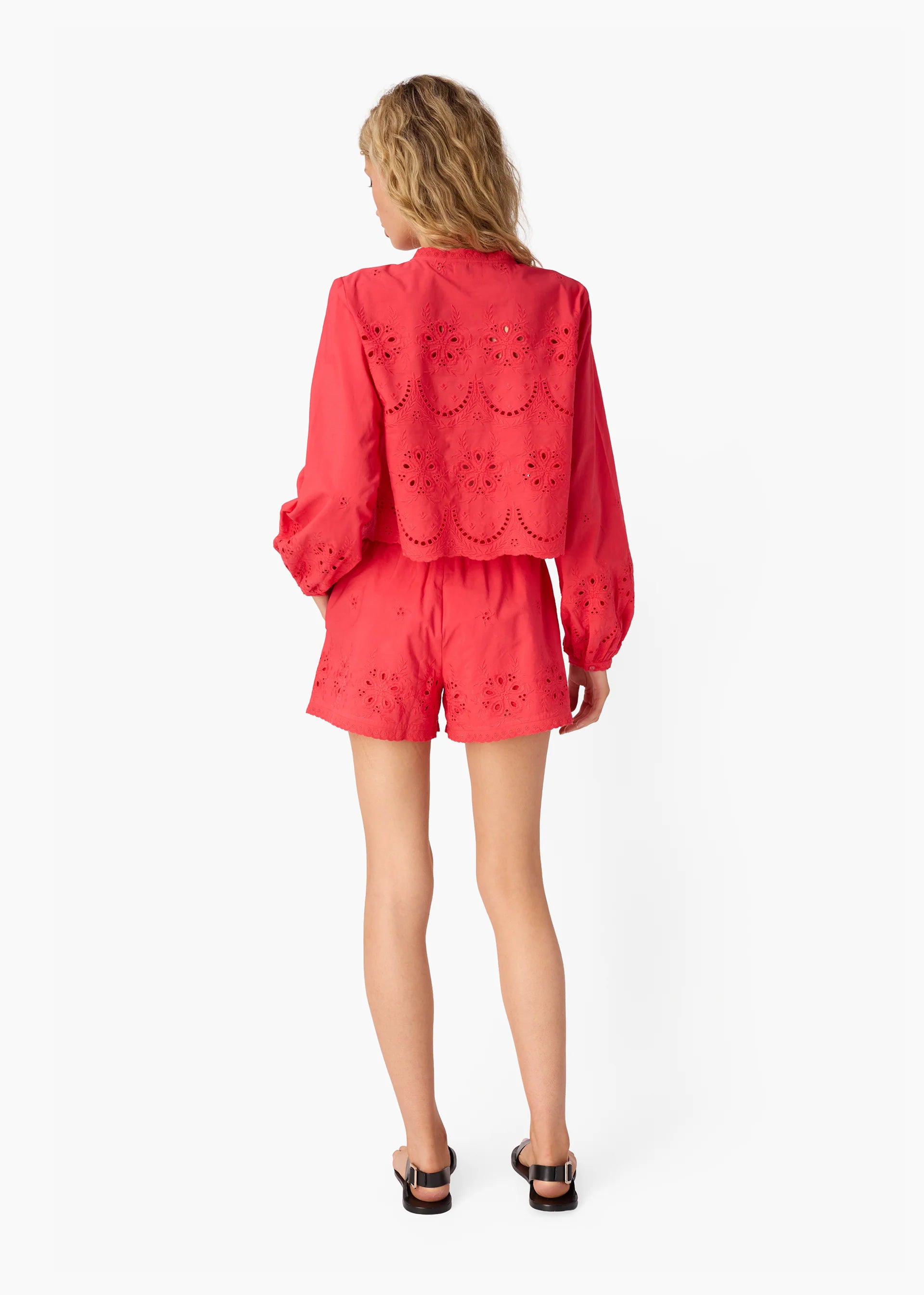 Kalena Cotton Blouse and Jomi Mid Rise Cotton Short full body back