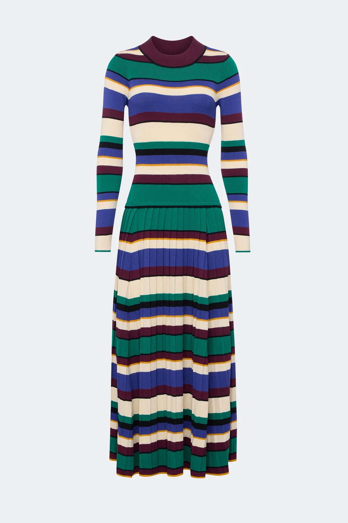 Multicolored striped dress on a white background
