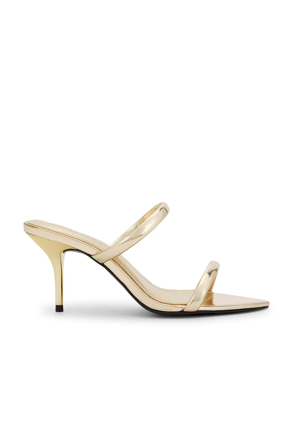 gold high-heeled sandal on a white background