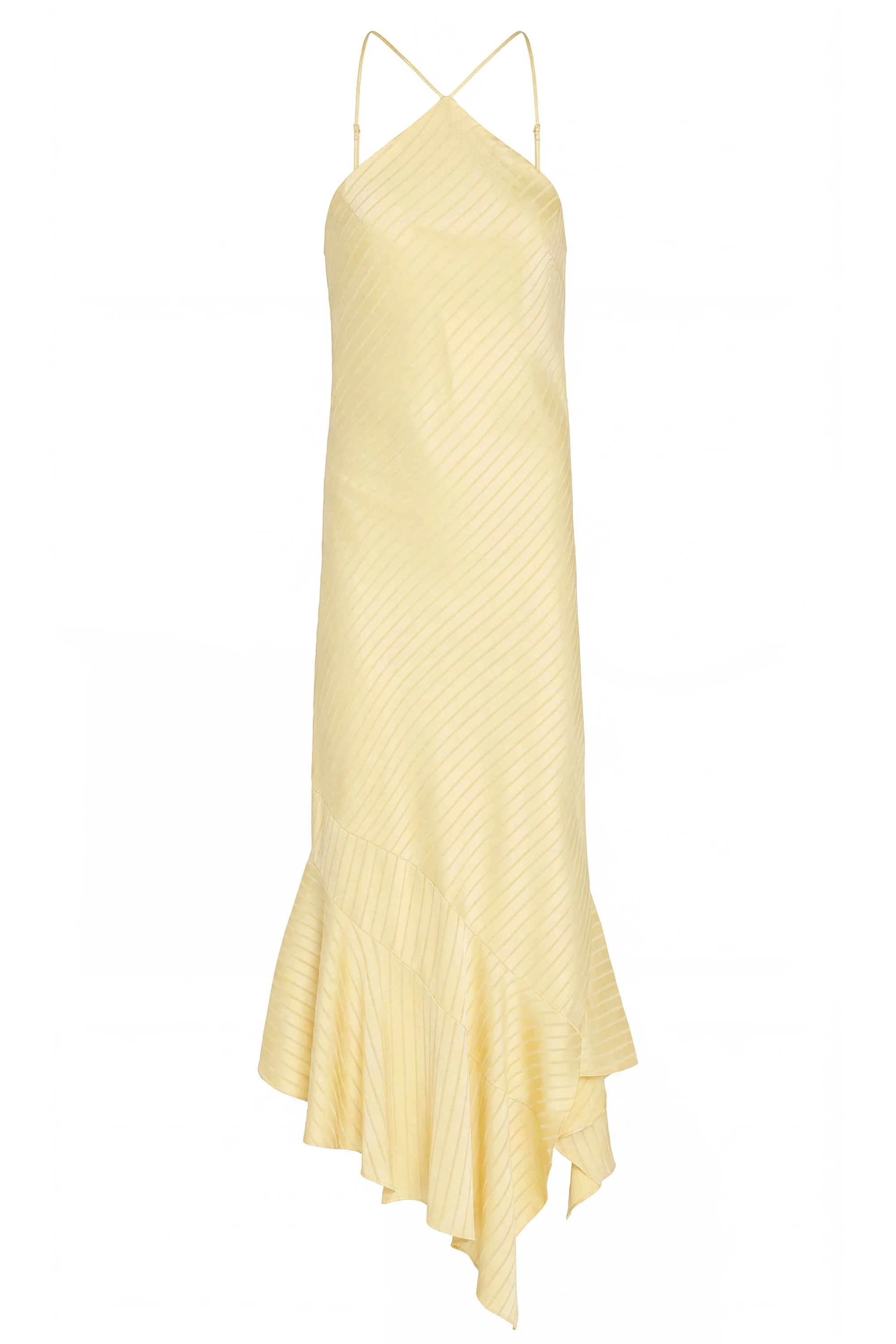 Yellow dress with thin straps on a white background