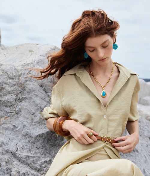 Blue Pond Necklace with beige dress