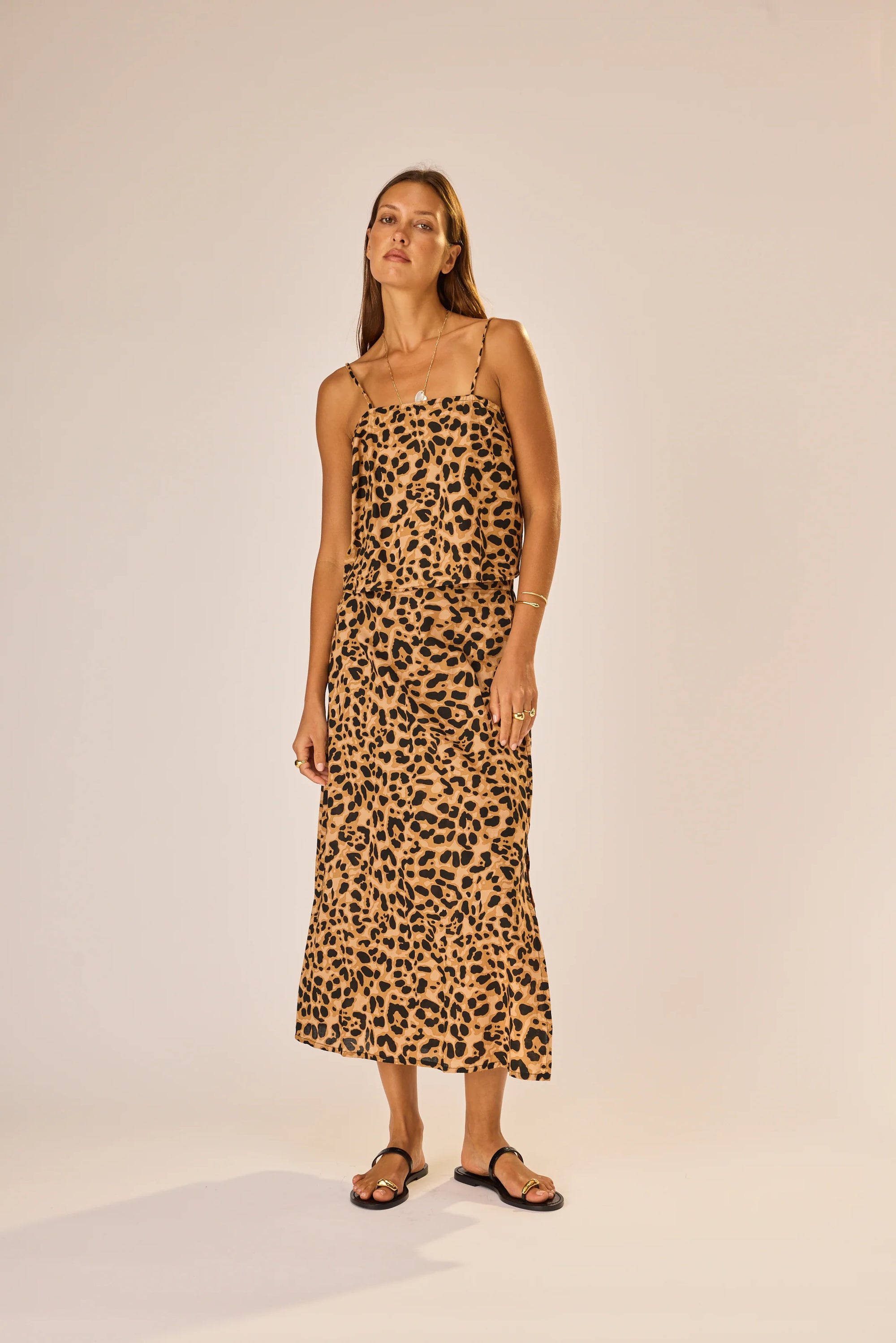 Fern Cami Top in Leopard Cotton full body front view