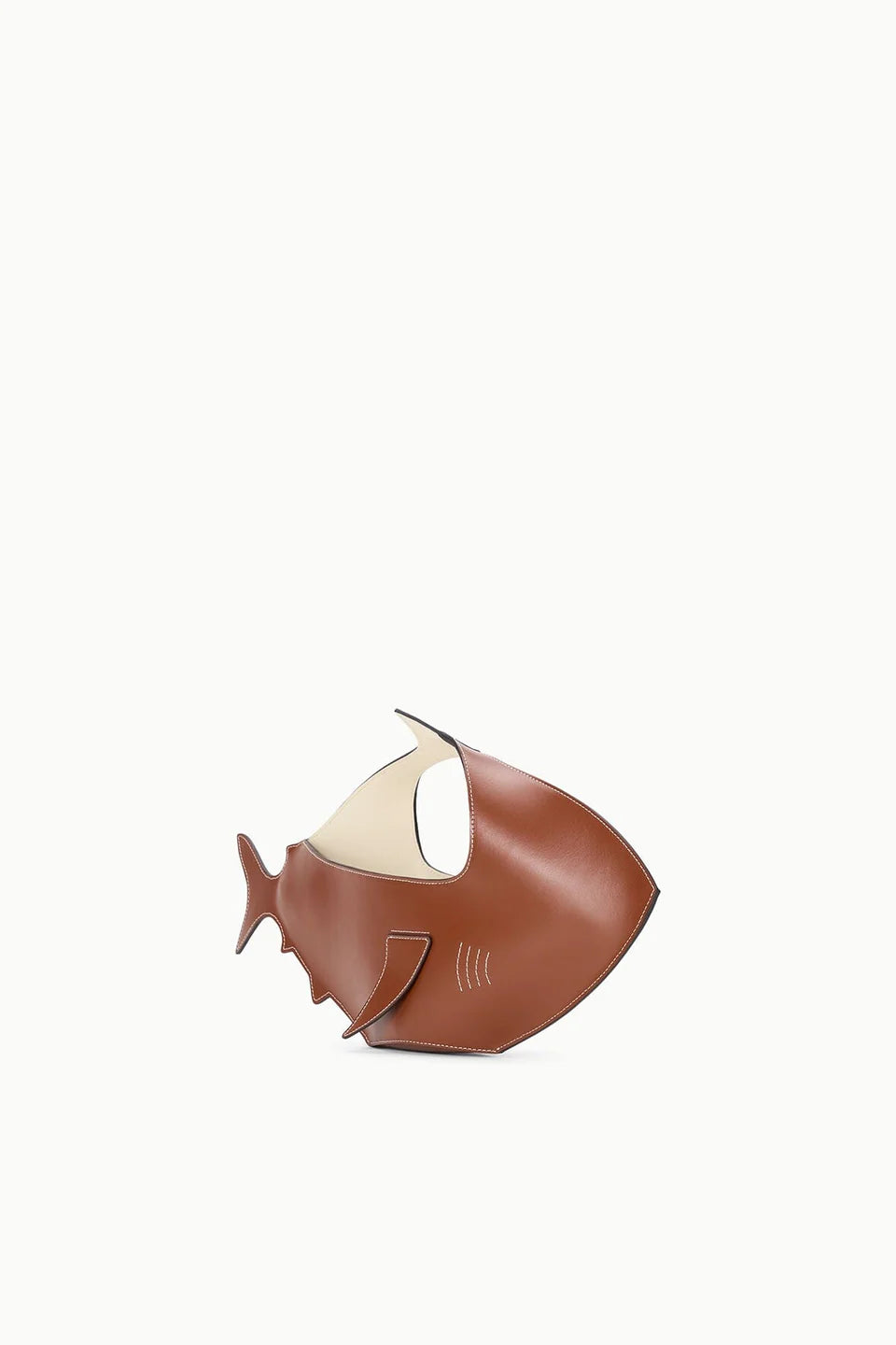 Brown shark-shaped handbag on a white background