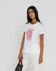 Sardine Summer Femme Crew close up front and partial side view on model