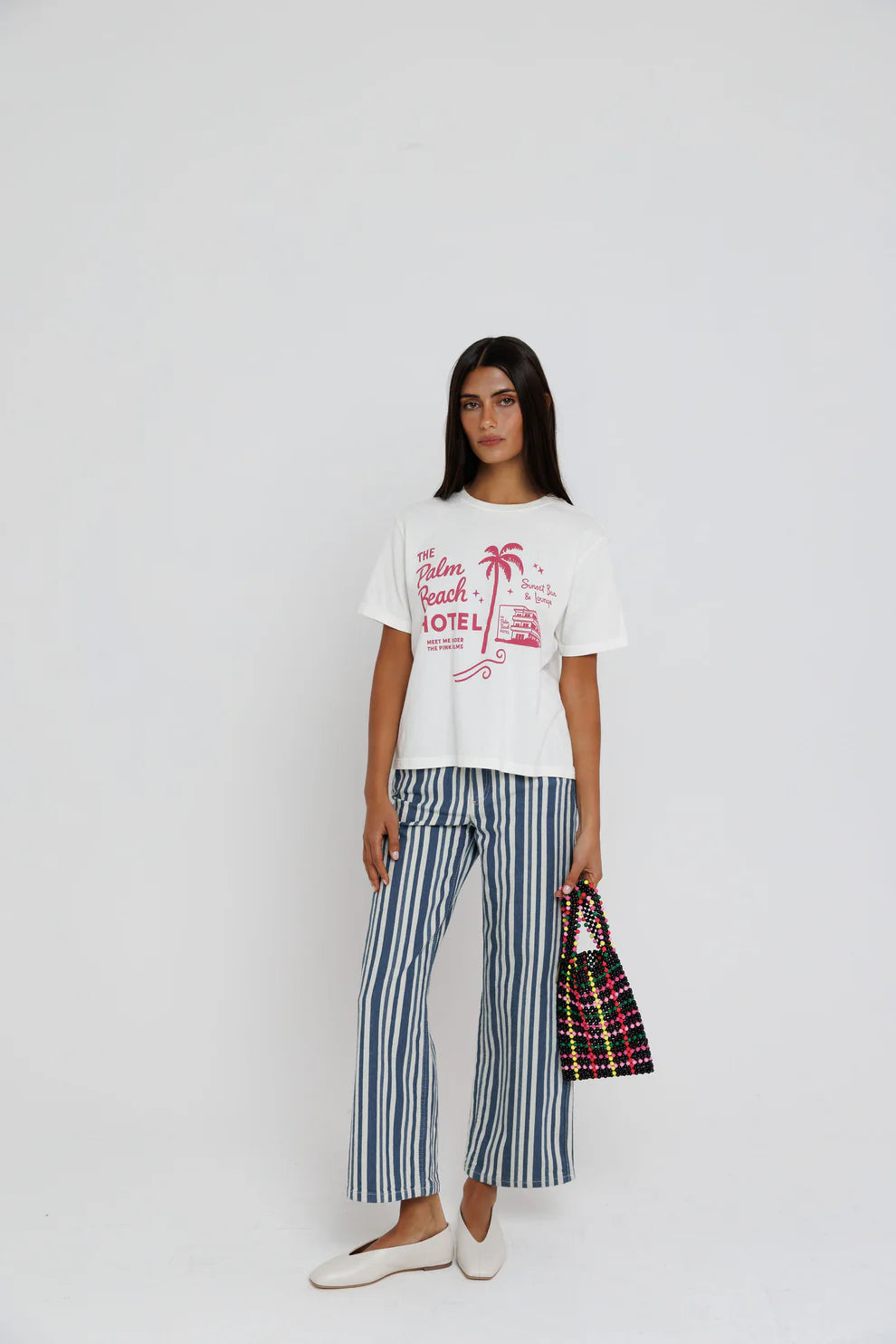 Palm Beach Hotel Tee full body front view on model