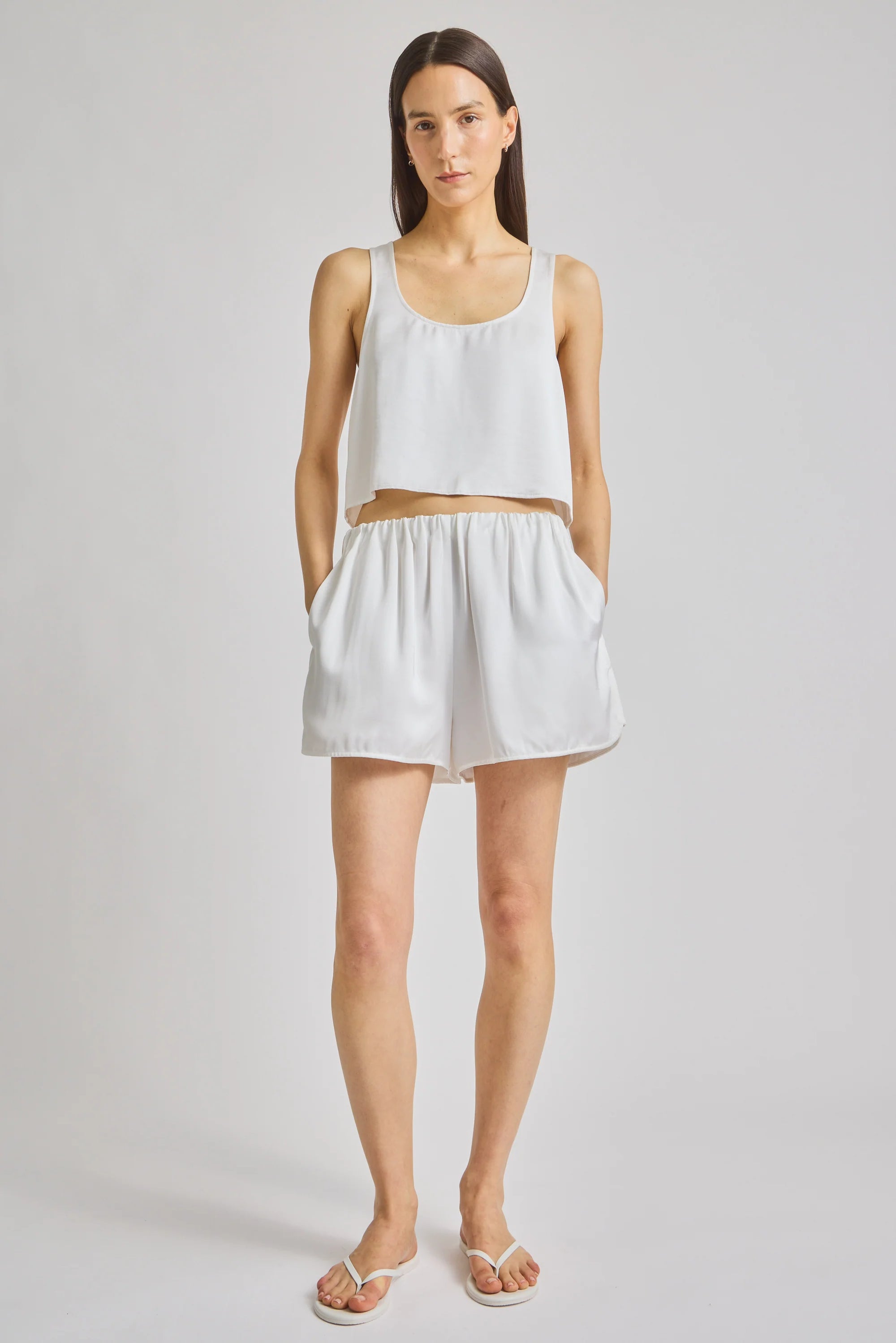 Lodi Cropped Tank White full body front